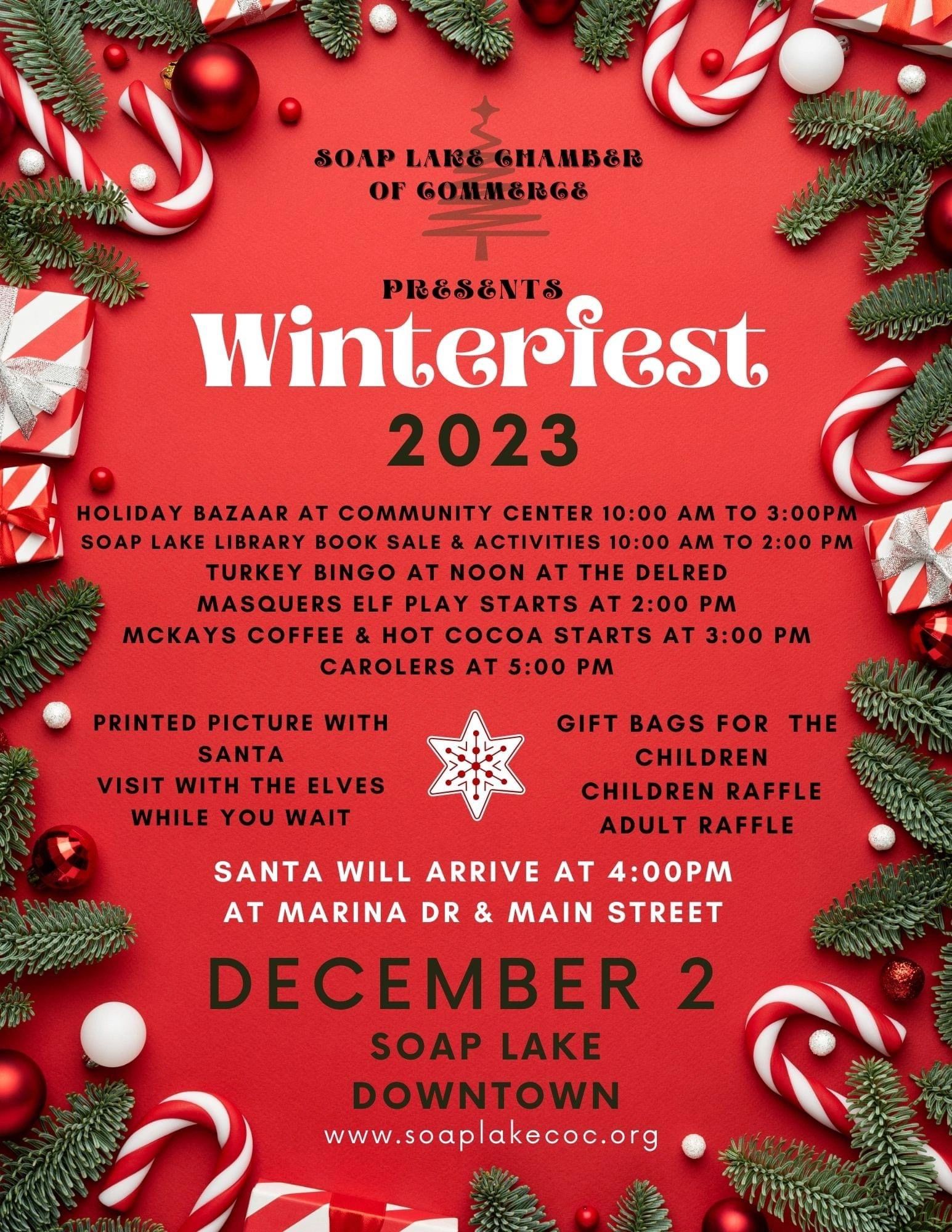 The Soap Lake Chamber of Commerce proudly presents the Soap Lake Winter Celebration! Join us for a festive gathering that promises enchanting moments for everyone.
